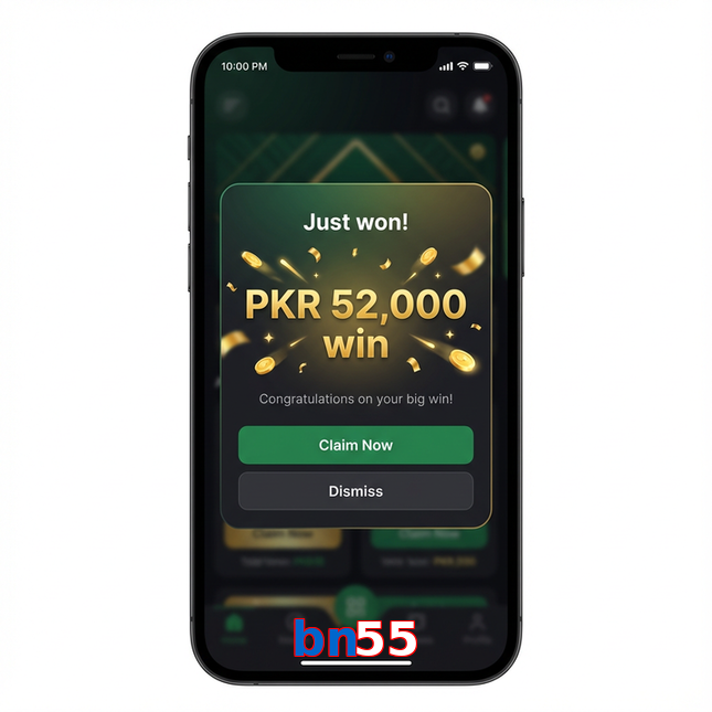 Main screen of Bn55 win page for PK players